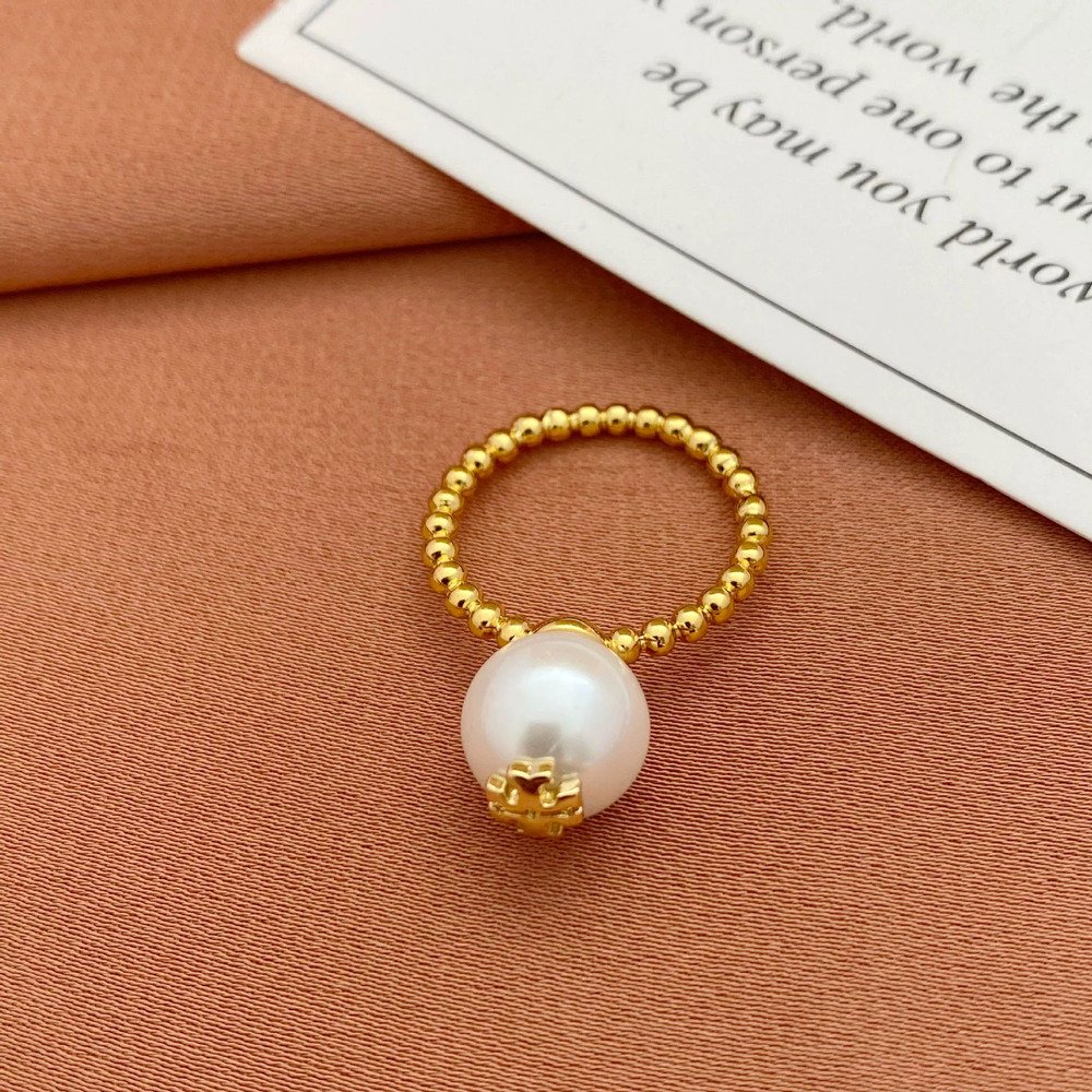 Tory Burch Letter Pearl Ring Metal Band